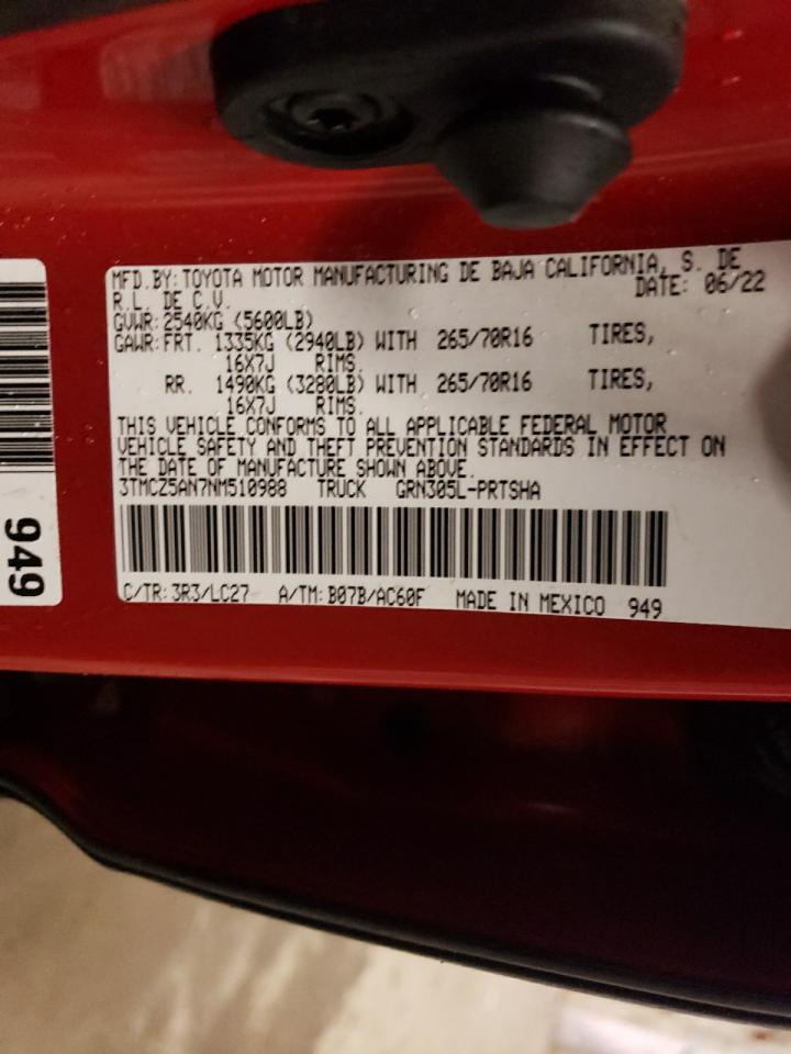 2022 TOYOTA TACOMA DOUBLE CAB VIN:3TMCZ5AN7NM510988