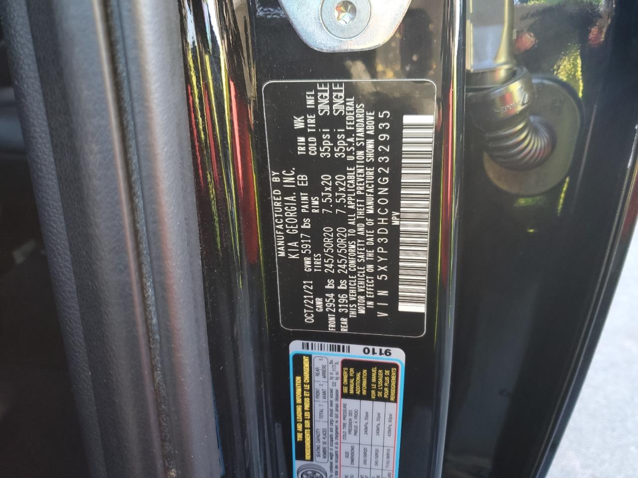 2022 KIA TELLURIDE EX VIN:5XYP3DHC0NG232935