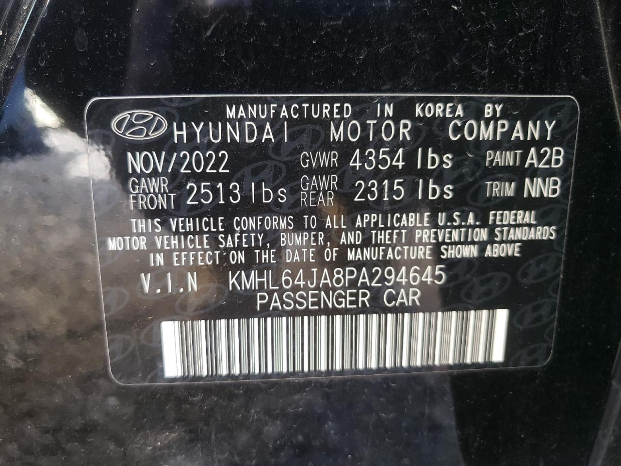 2023 HYUNDAI SONATA SEL VIN:KMHL64JA8PA294645