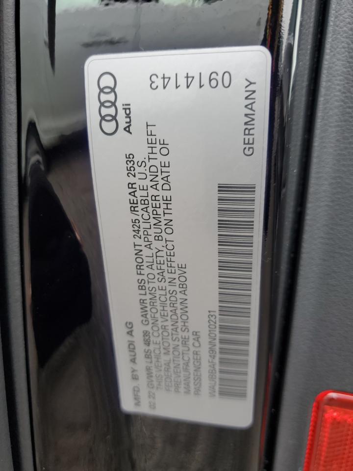 2022 AUDI A4 PREMIUM PLUS 40 VIN:WAUBBAF49NN010231