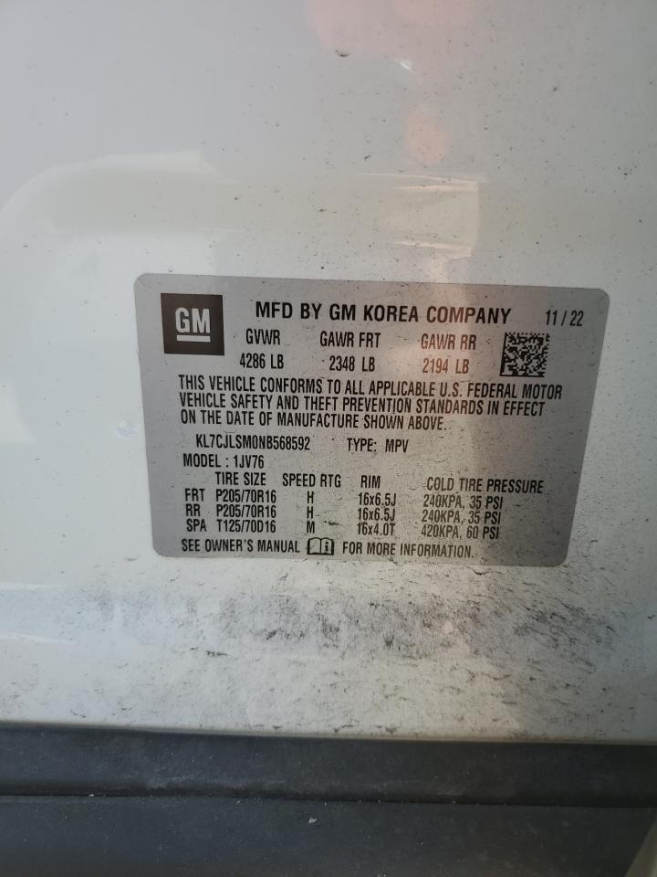 2022 CHEVROLET TRAX 1LT VIN:KL7CJLSM0NB568592