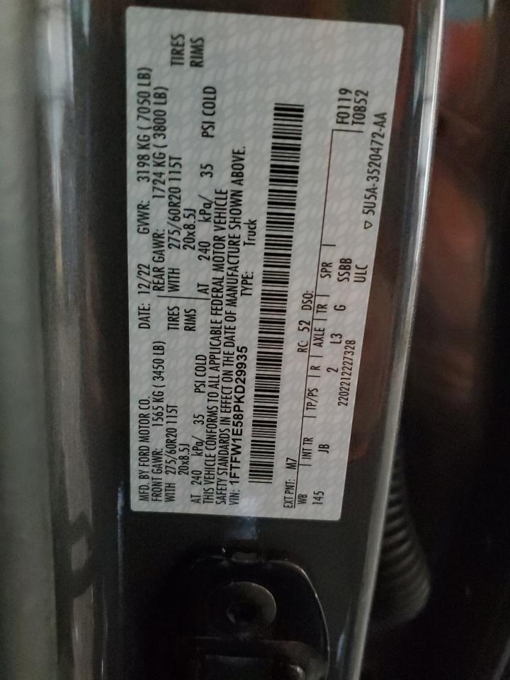 2023 FORD F150 SUPERCREW VIN:1FTFW1E58PKD29935
