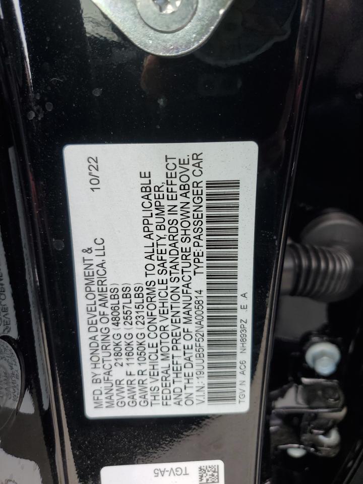 2022 ACURA TLX TECH A VIN:19UUB5F52NA005814