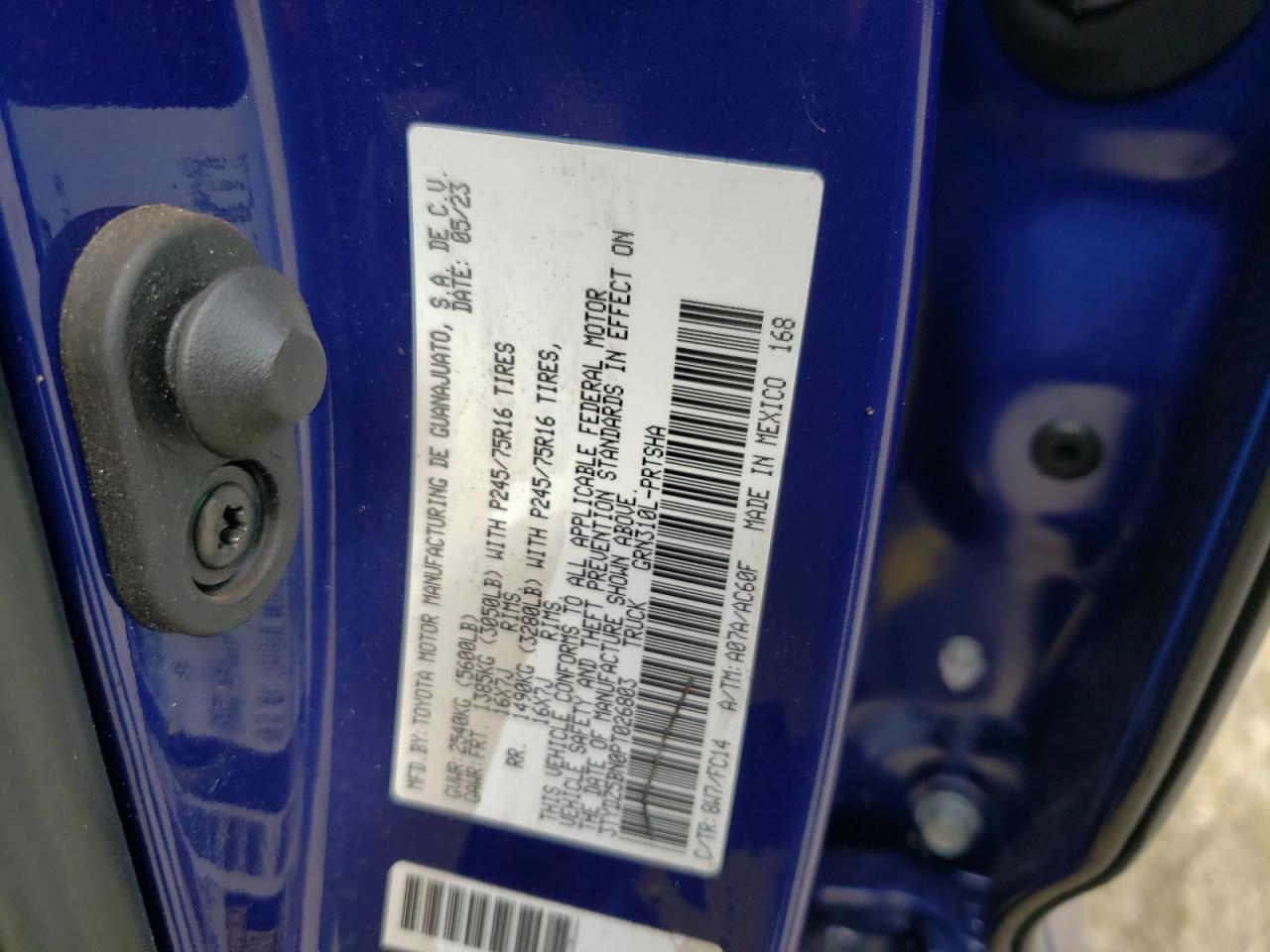 2023 TOYOTA TACOMA DOUBLE CAB VIN:3TYDZ5BN0PT026803