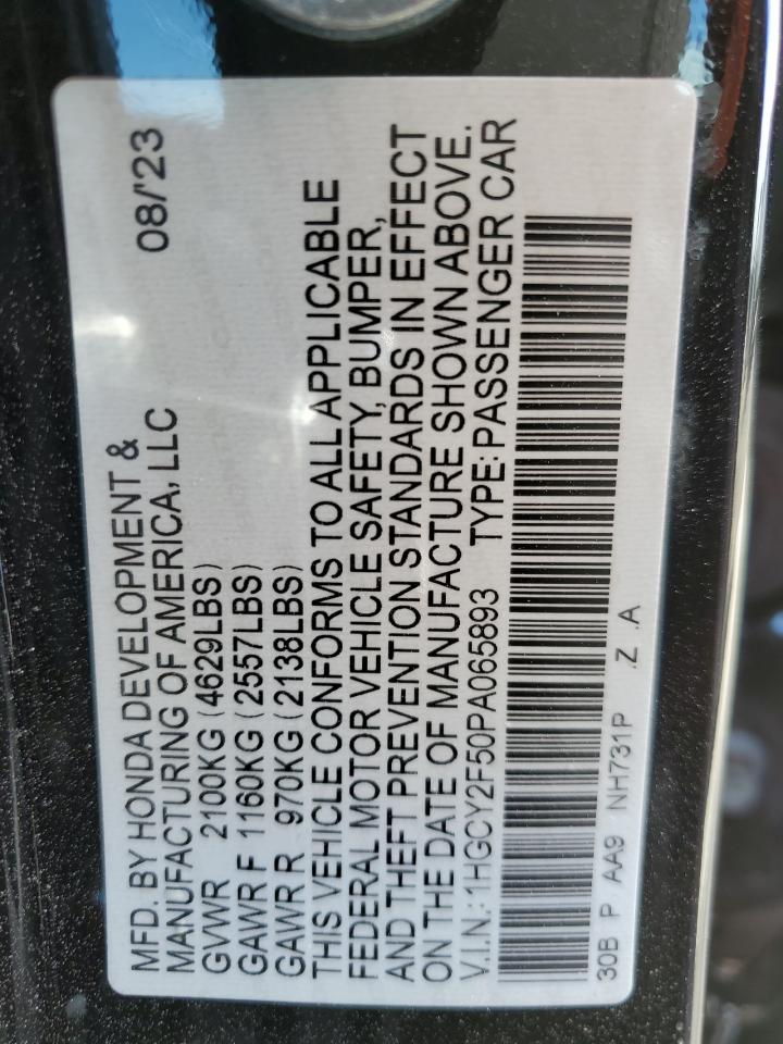 2023 HONDA ACCORD HYBRID SPORT VIN:1HGCY2F50PA065893