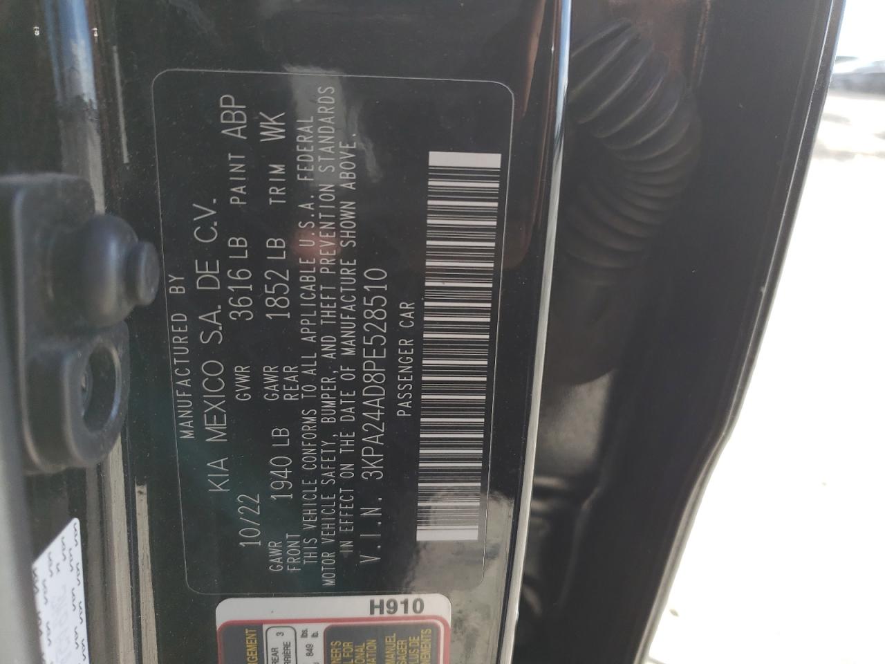 2023 KIA RIO LX VIN:3KPA24AD8PE528510