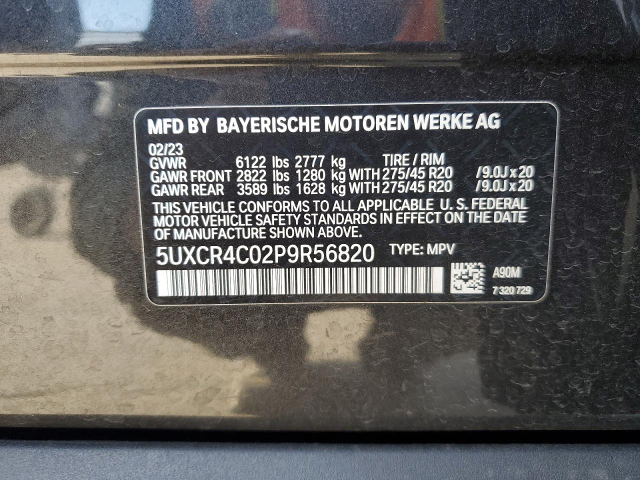 2023 BMW X5 SDRIVE 40I VIN:5UXCR4C02P9R56820