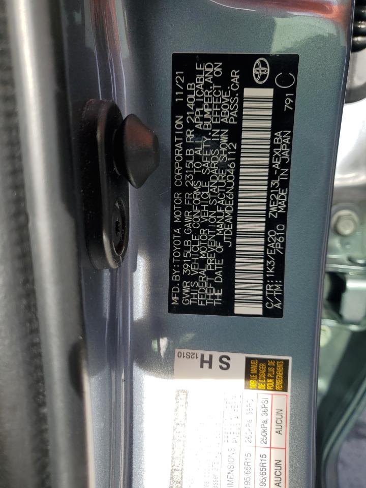 2022 TOYOTA COROLLA LE VIN:JTDEAMDE6NJ046112