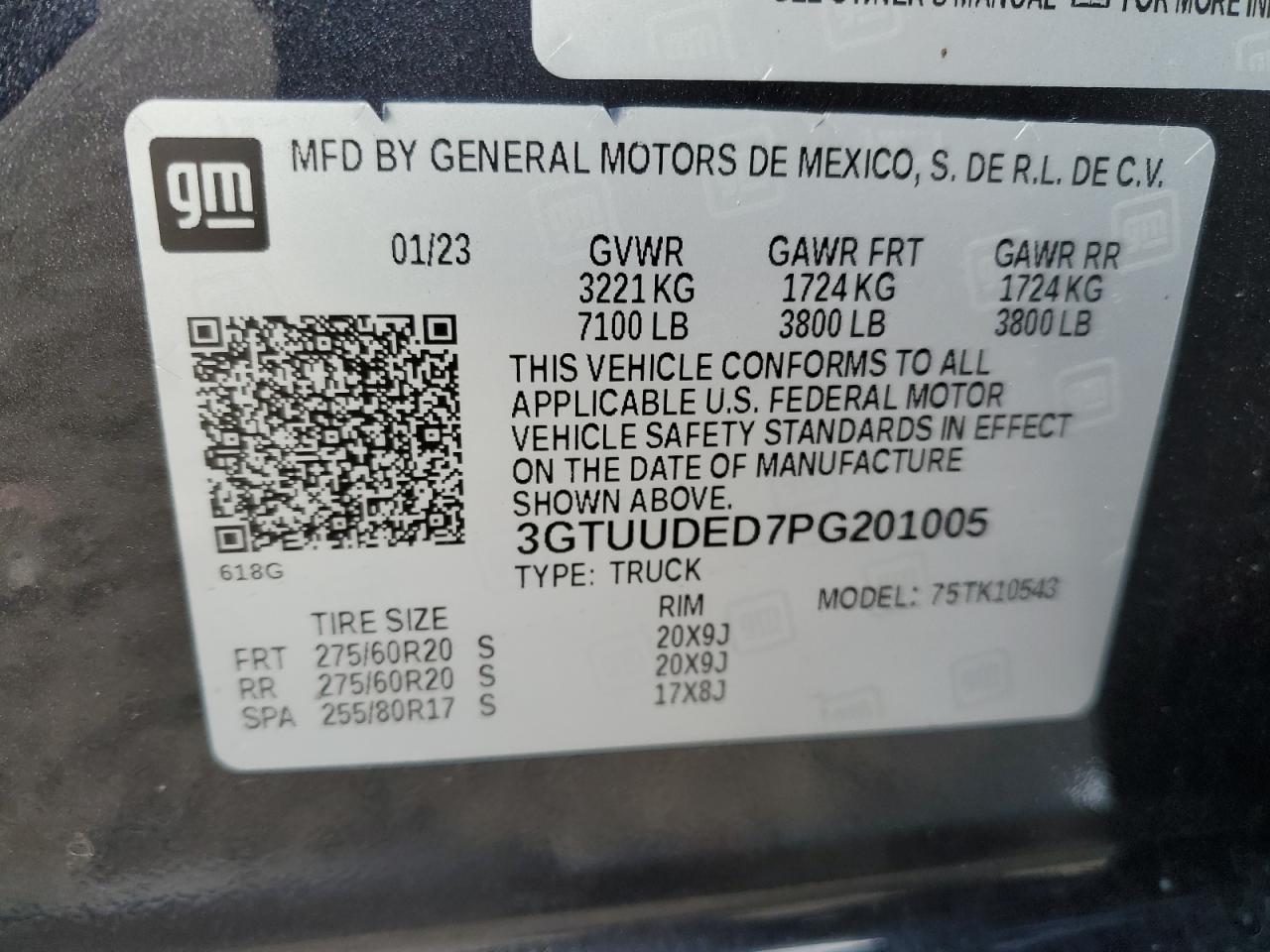 2023 GMC SIERRA K1500 SLT VIN:3GTUUDED7PG201005