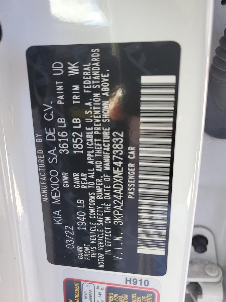 2022 KIA RIO LX VIN:3KPA24ADXNE473832