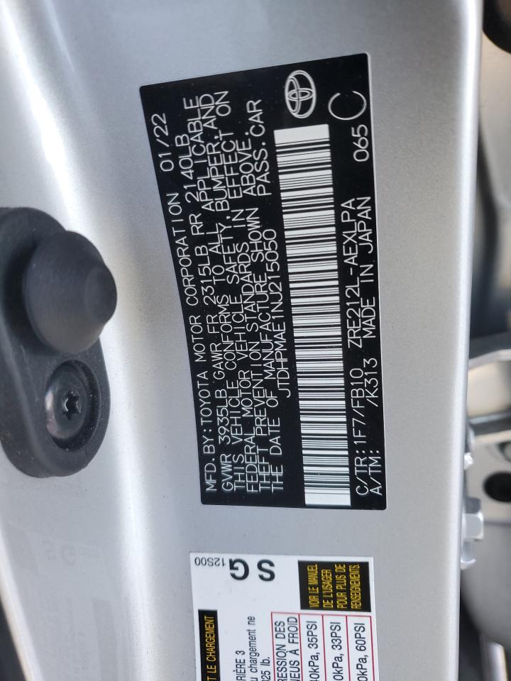 2022 TOYOTA COROLLA LE VIN:JTDHPMAE1NJ215050