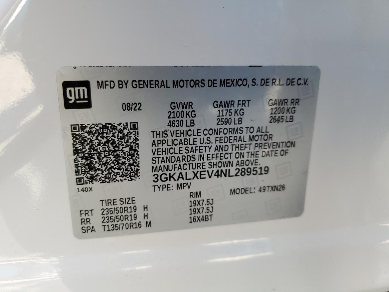 2022 GMC TERRAIN DENALI VIN:3GKALXEV4NL289519