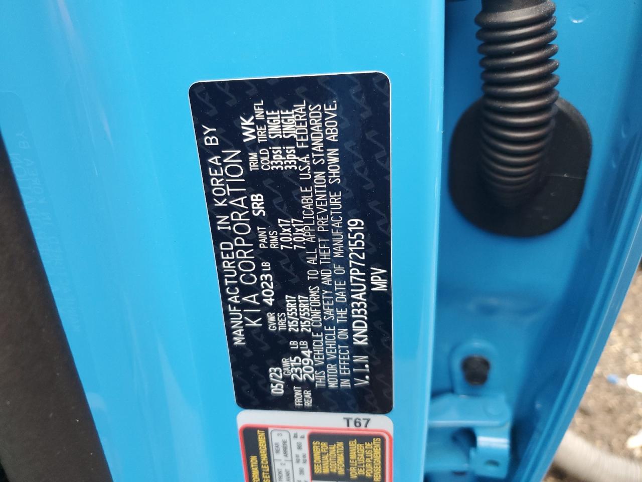 2023 KIA SOUL EX VIN:KNDJ33AU7P7215519