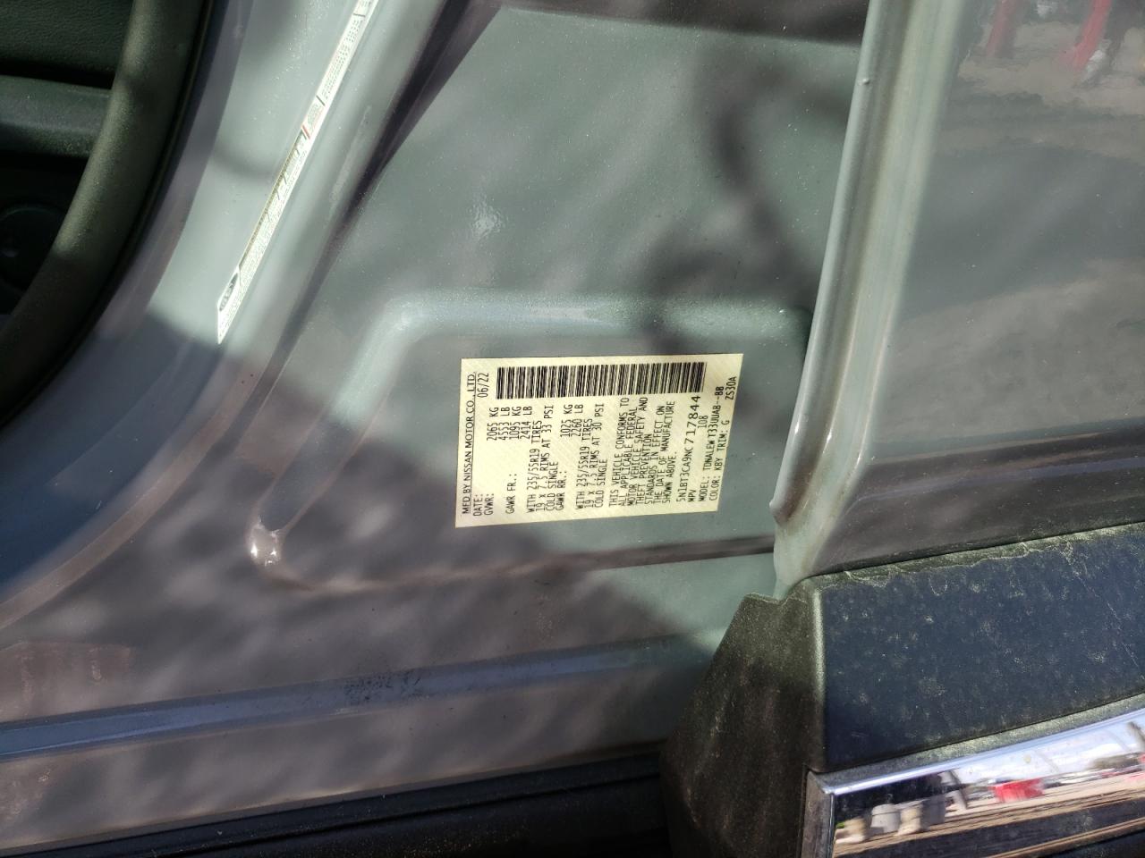 2022 NISSAN ROGUE SL VIN:5N1BT3CA9NC717844