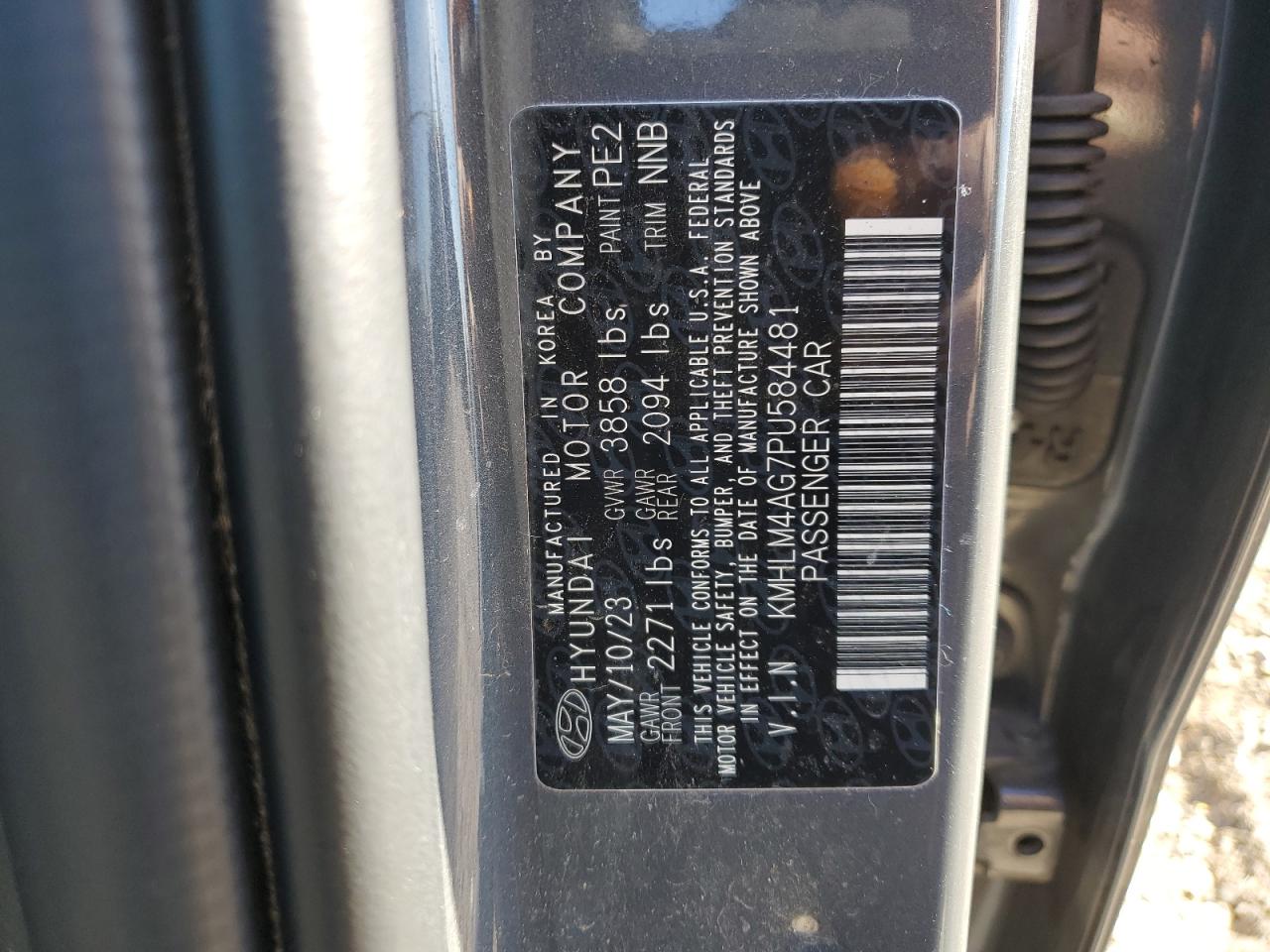 2023 HYUNDAI ELANTRA SEL VIN:KMHLM4AG7PU584481