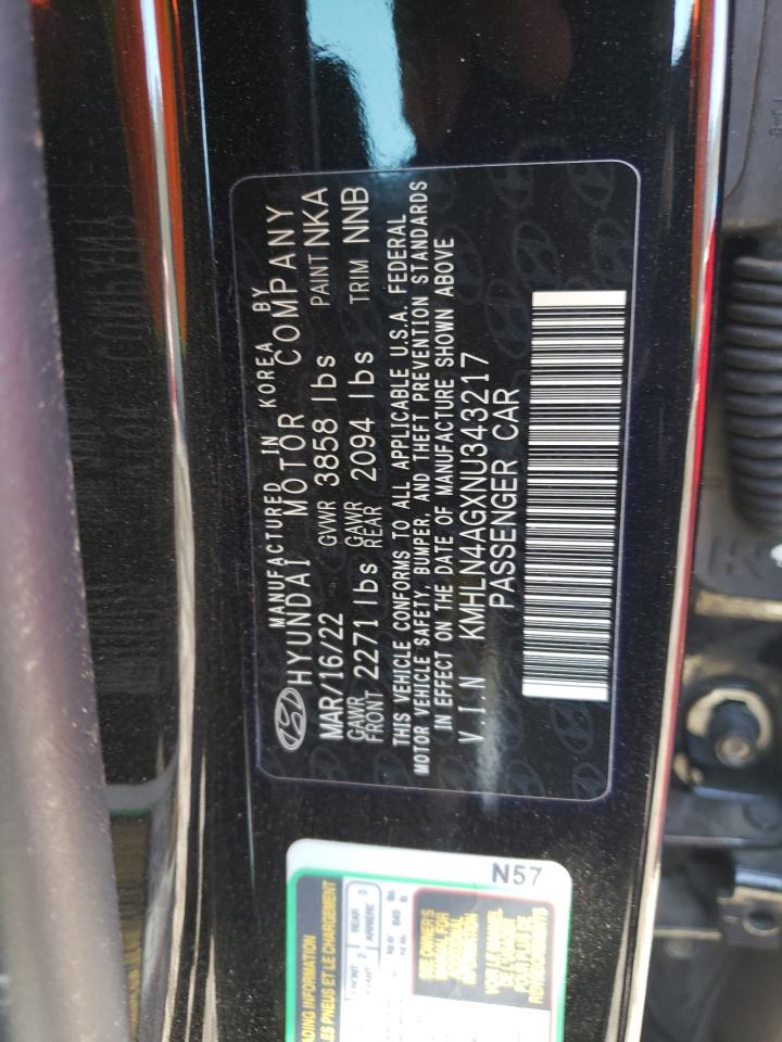 2022 HYUNDAI ELANTRA SEL VIN:KMHLN4AGXNU343217