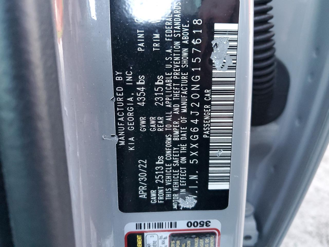 2022 KIA K5 GT LINE VIN:5XXG64J20NG157618
