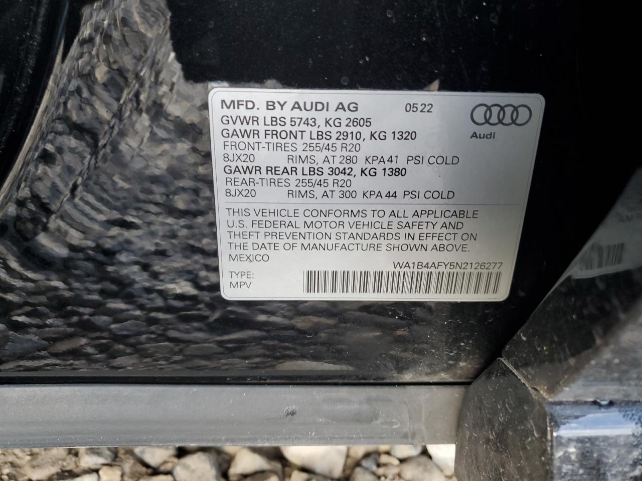 2022 AUDI SQ5 PREMIUM PLUS VIN:WA1B4AFY5N2126277