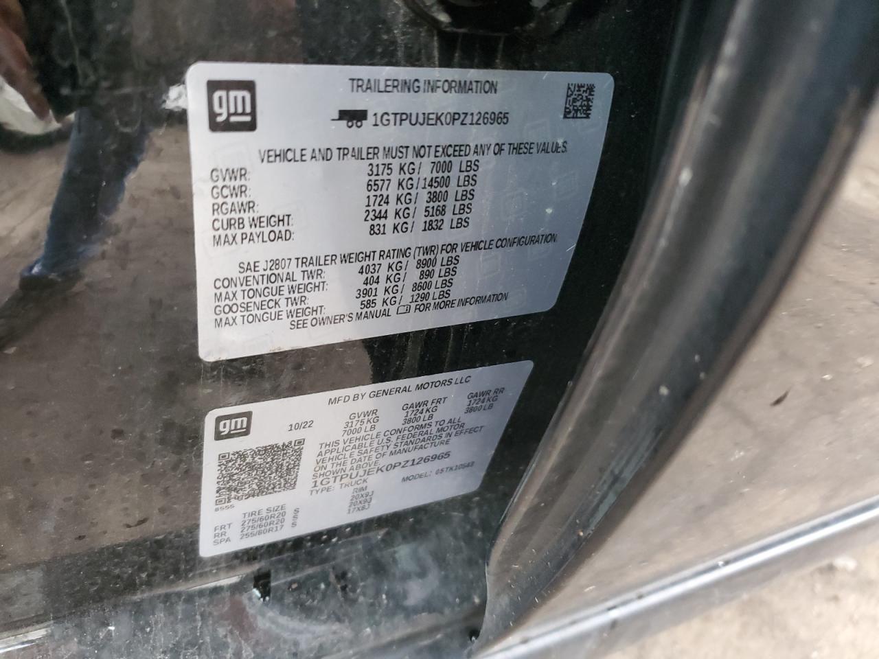 2023 GMC SIERRA K1500 ELEVATION-L VIN:1GTPUJEK0PZ126965