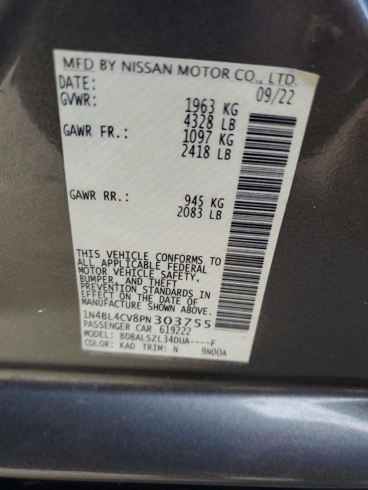 2023 NISSAN ALTIMA SR VIN:1N4BL4CV8PN303755