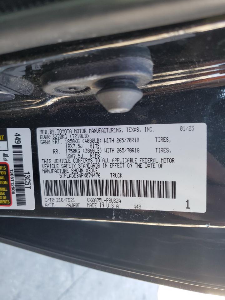 2023 TOYOTA TUNDRA CREWMAX SR VIN:5TFLA5DB4PX074476