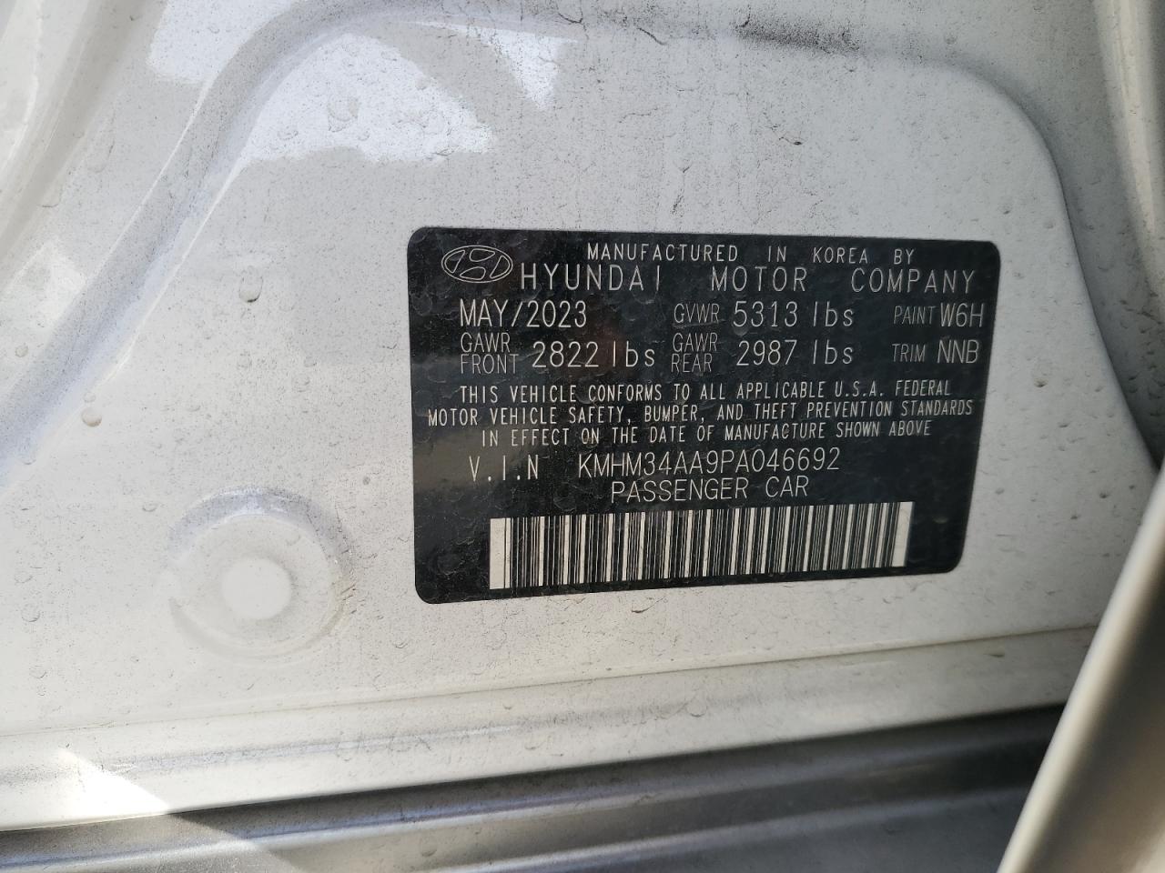 2023 HYUNDAI IONIQ 6 SEL VIN:KMHM34AA9PA046692