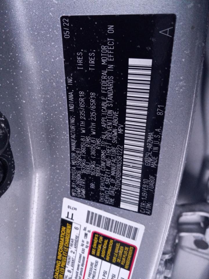 2022 TOYOTA HIGHLANDER XLE VIN:5TDHZRBHXNS581222