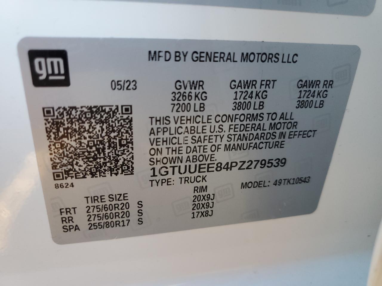 2023 GMC SIERRA K1500 AT4 VIN:1GTUUEE84PZ279539