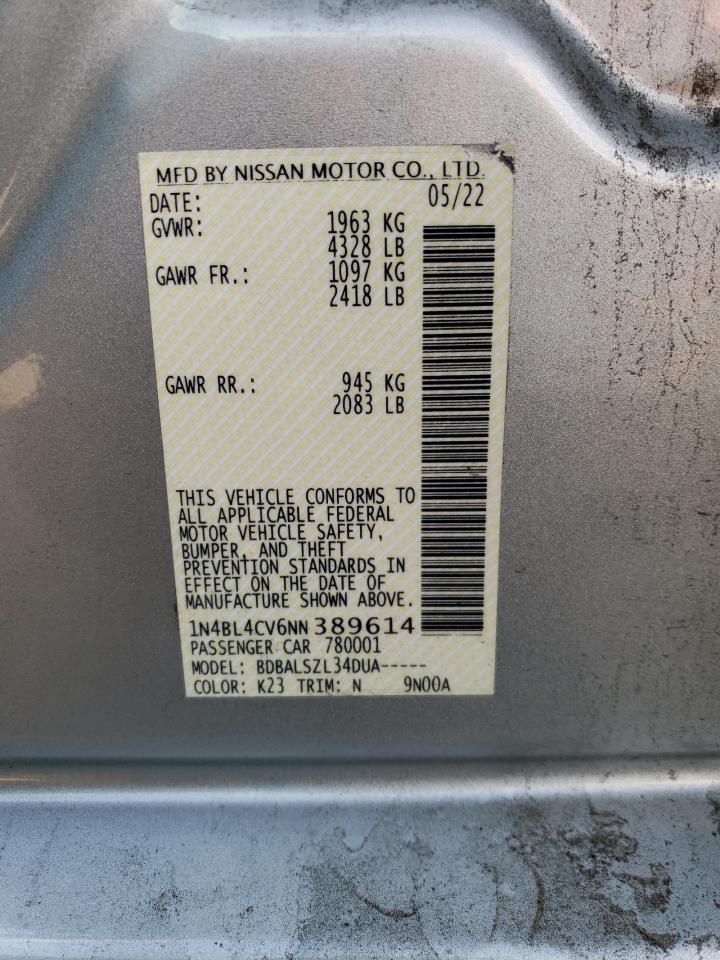 2022 NISSAN ALTIMA SR VIN:1N4BL4CV6NN389614