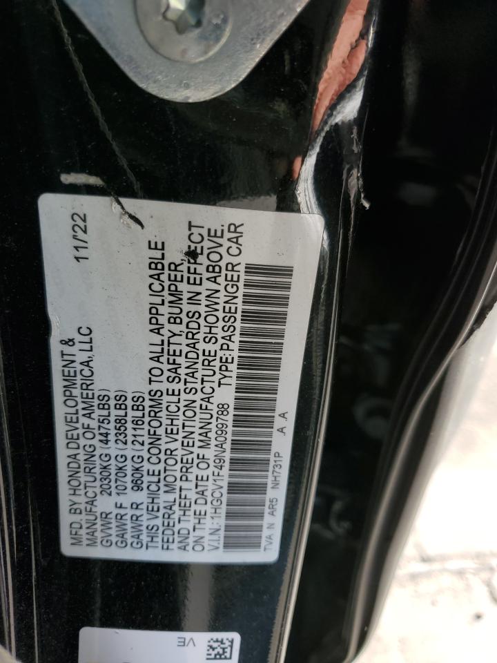 2022 HONDA ACCORD SPORT SE VIN:1HGCV1F49NA099788