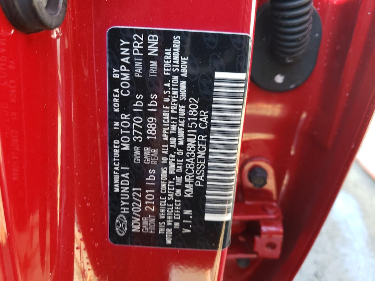 2022 HYUNDAI VENUE SEL VIN:KMHRC8A38NU151802