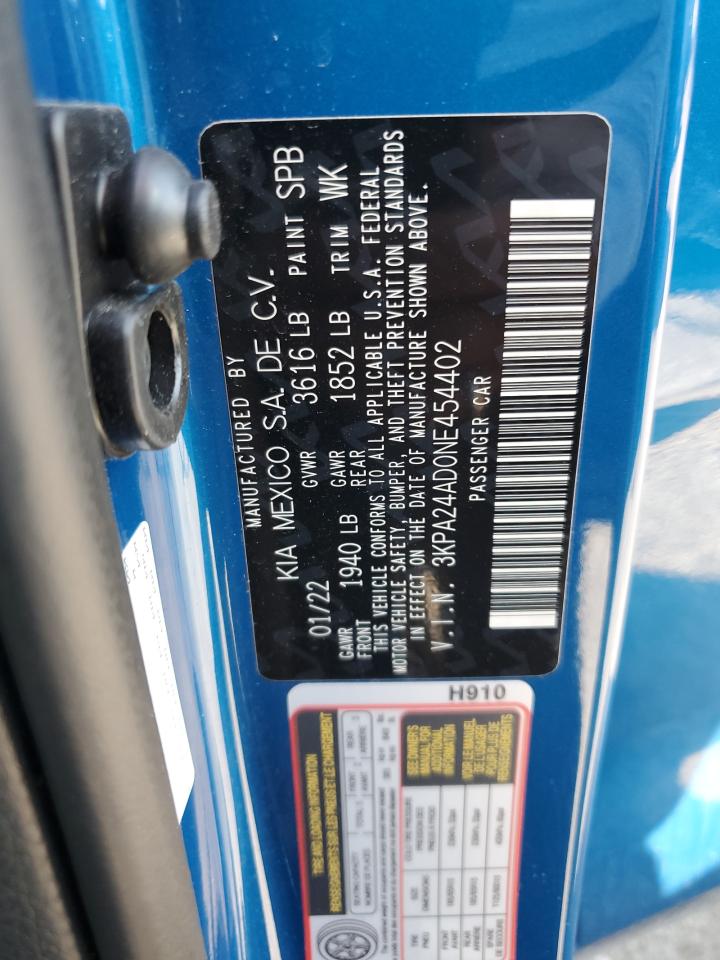2022 KIA RIO LX VIN:3KPA24AD0NE454402