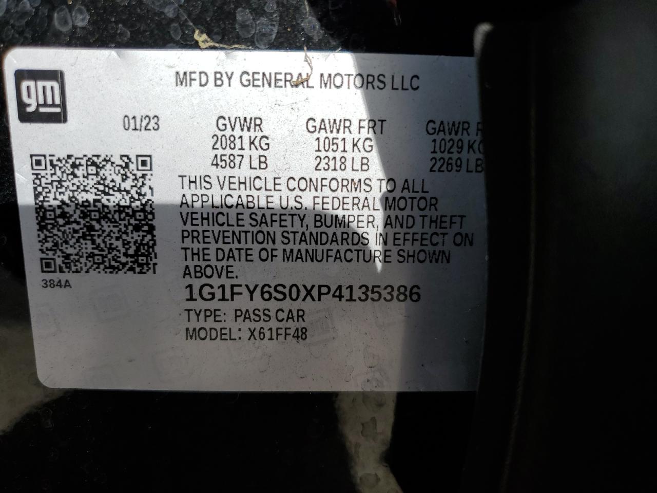 2023 CHEVROLET BOLT EUV LT VIN:1G1FY6S0XP4135386