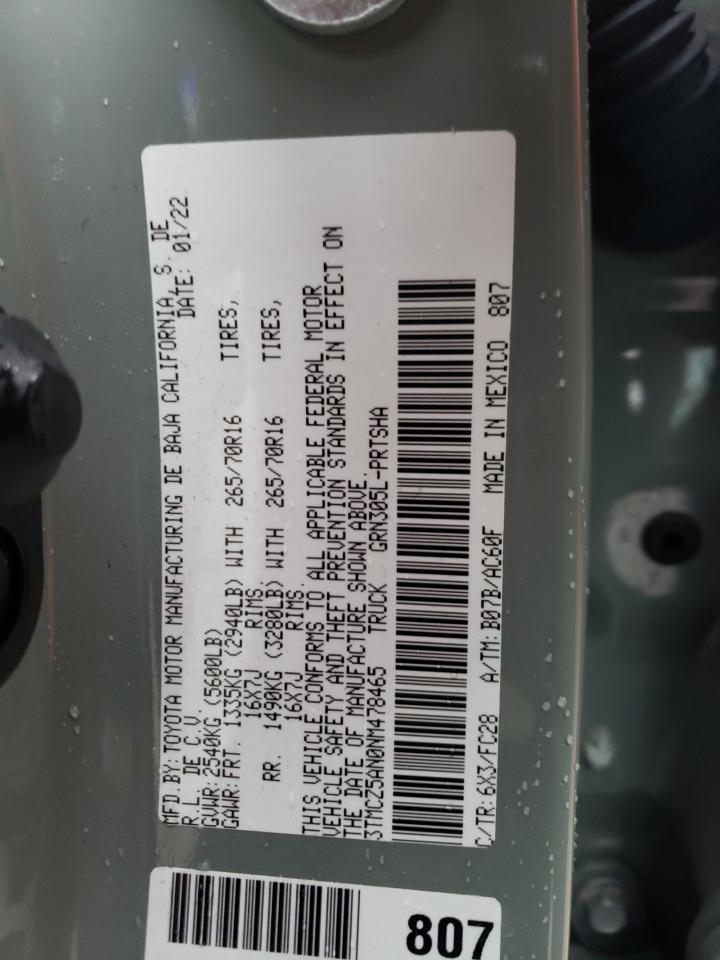 2022 TOYOTA TACOMA DOUBLE CAB VIN:3TMCZ5AN0NM478465