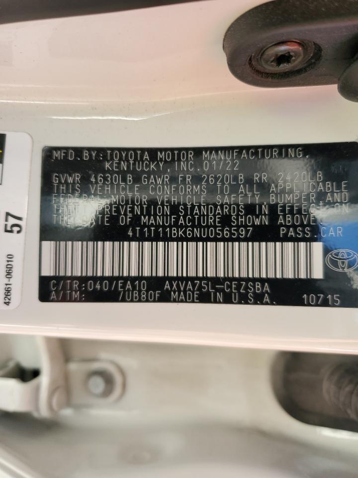 2022 TOYOTA CAMRY SE VIN:4T1T11BK6NU056597