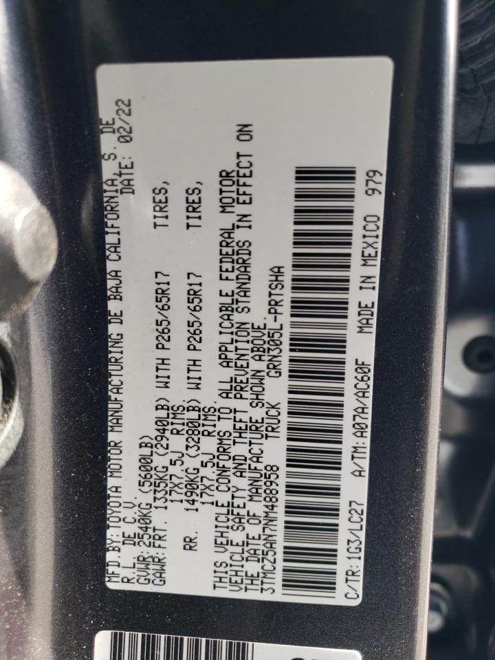 2022 TOYOTA TACOMA DOUBLE CAB VIN:3TMCZ5AN7NM488958