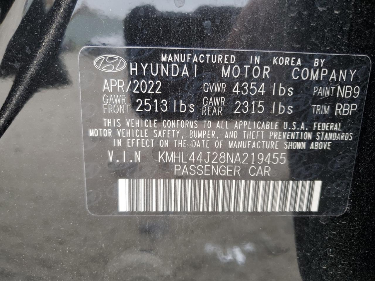 2022 HYUNDAI SONATA SEL PLUS VIN:KMHL44J28NA219455