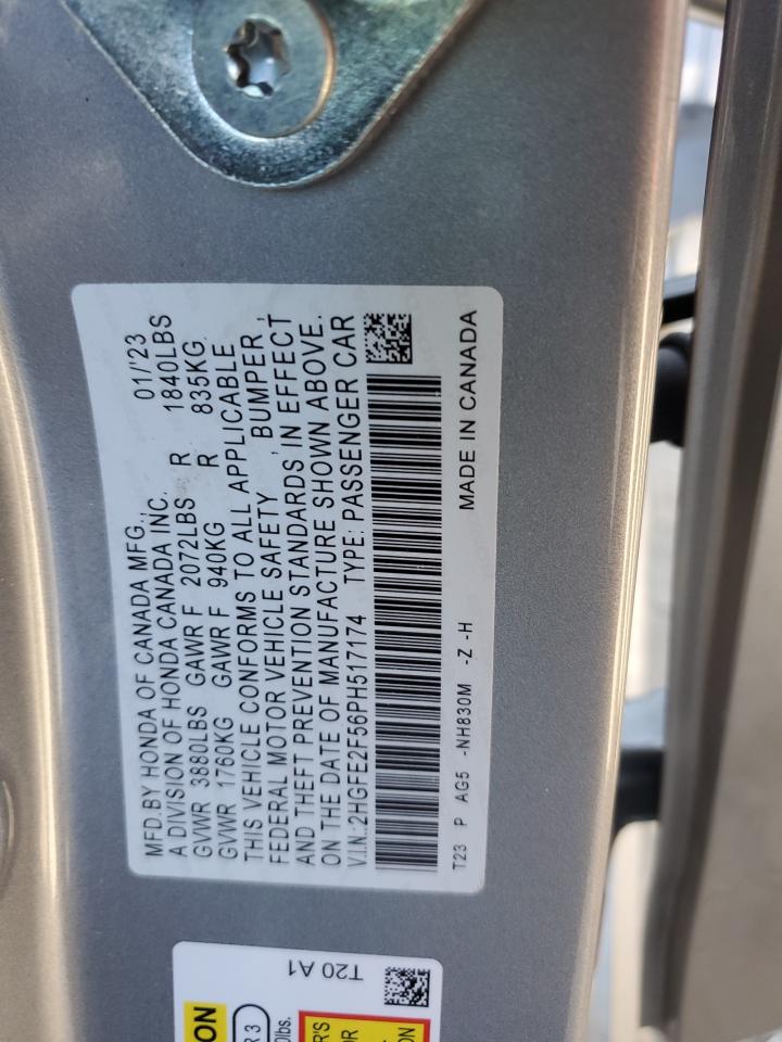 2023 HONDA CIVIC SPORT VIN:2HGFE2F56PH517174