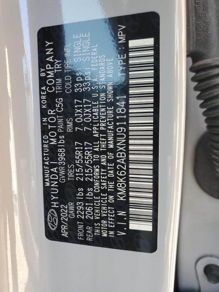 2022 HYUNDAI KONA SEL VIN:KM8K62ABXNU911841