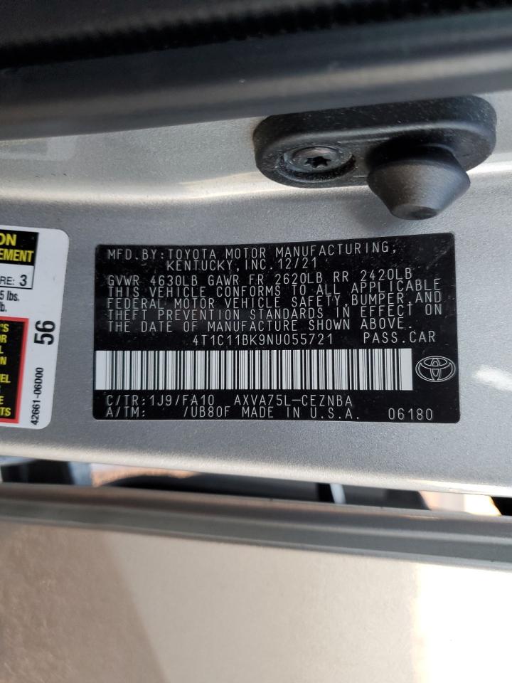 2022 TOYOTA CAMRY LE VIN:4T1C11BK9NU055721