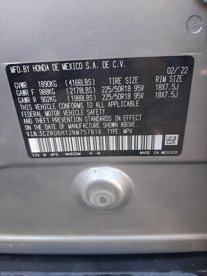 2022 HONDA HR-V SPORT VIN:3CZRU6H12NM757816