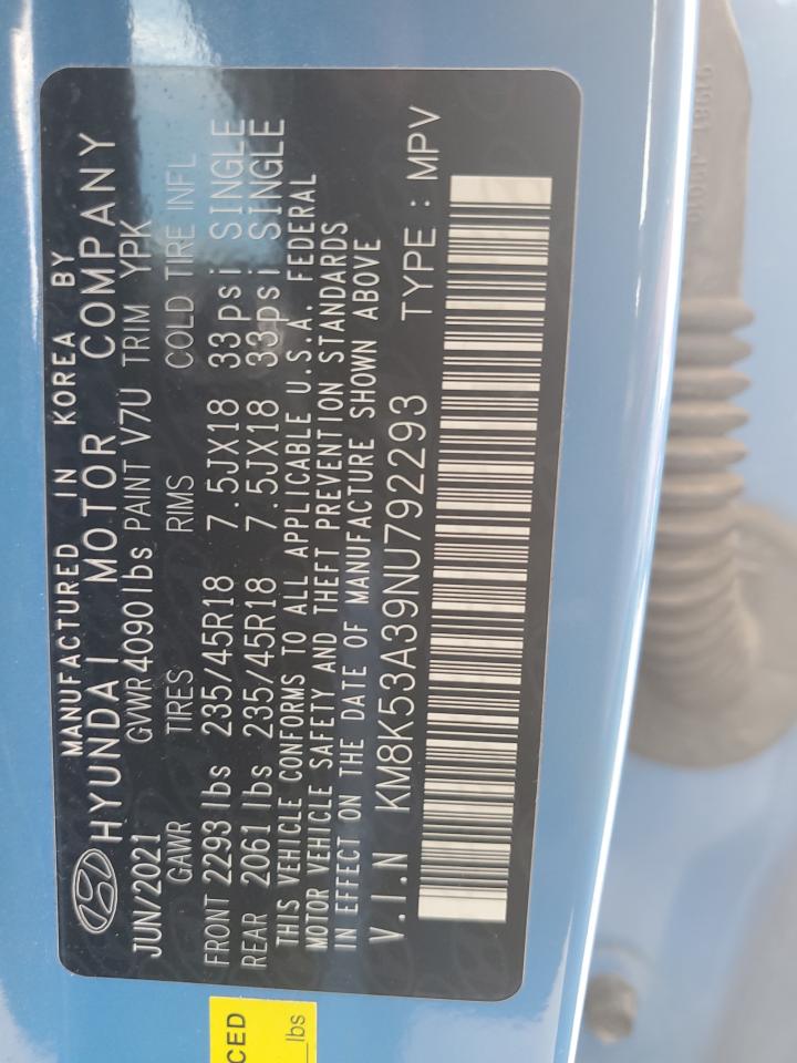2022 HYUNDAI KONA LIMITED VIN:KM8K53A39NU792293