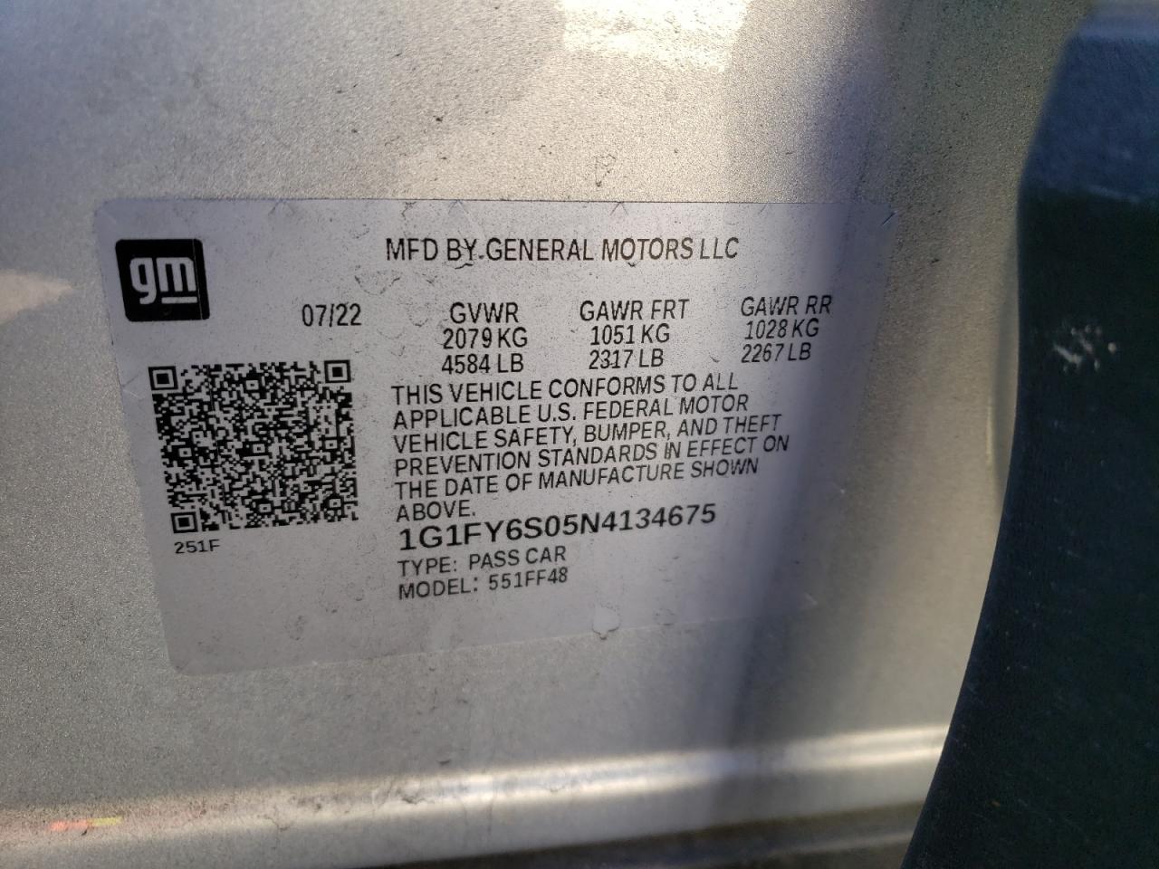 2022 CHEVROLET BOLT EUV LT VIN:1G1FY6S05N4134675