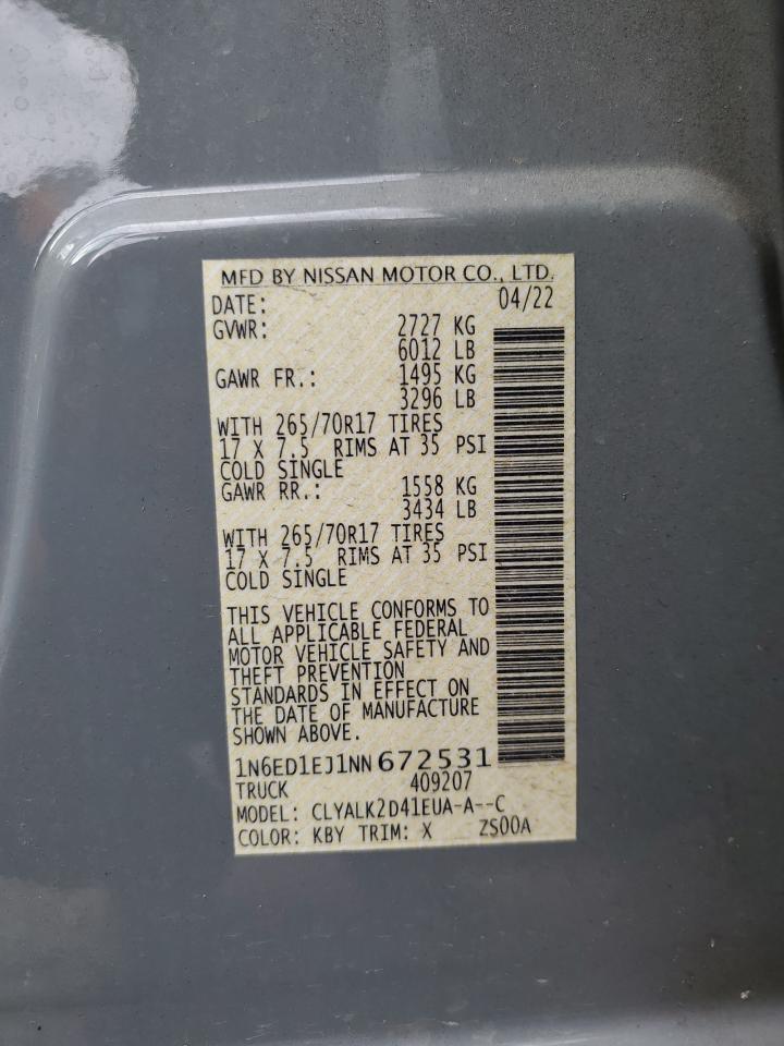 2022 NISSAN FRONTIER S VIN:1N6ED1EJ1NN672531