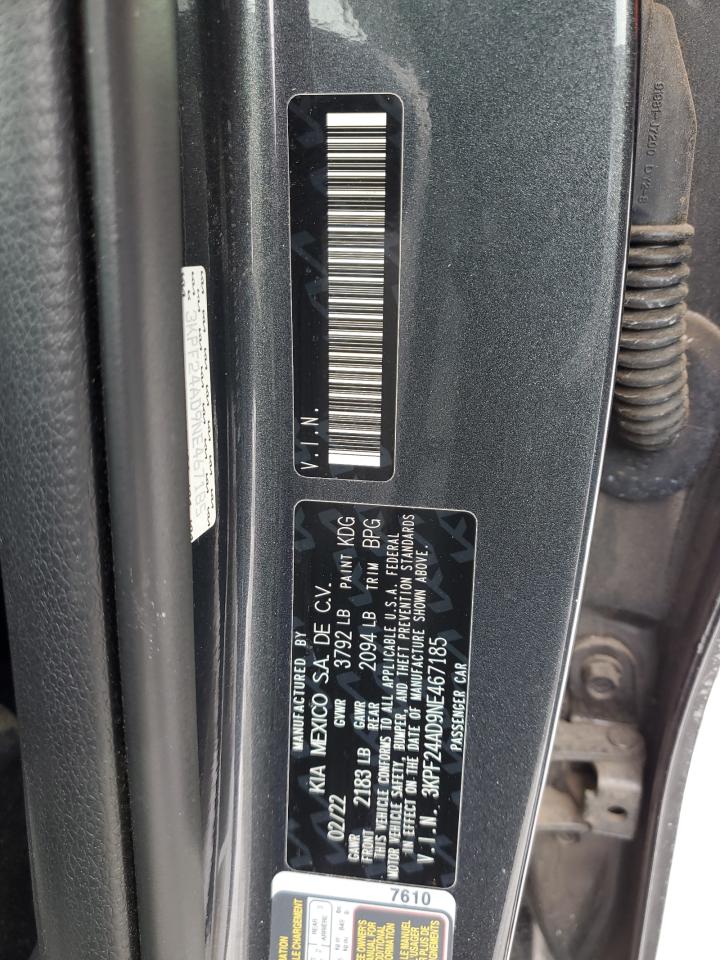 2022 KIA FORTE FE VIN:3KPF24AD9NE467185