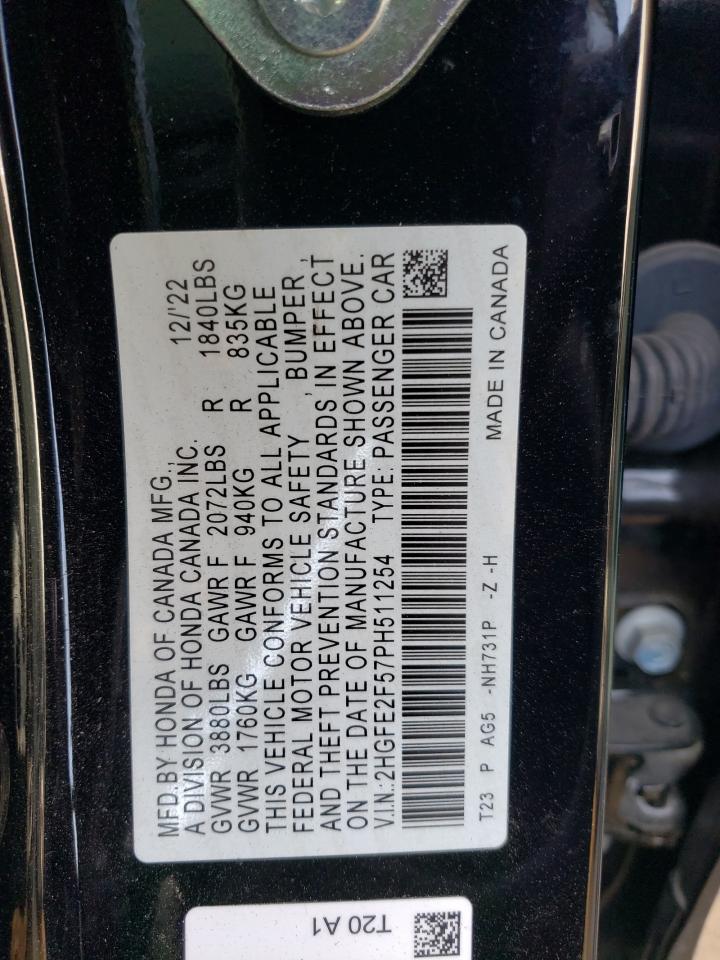 2023 HONDA CIVIC SPORT VIN:2HGFE2F57PH511254