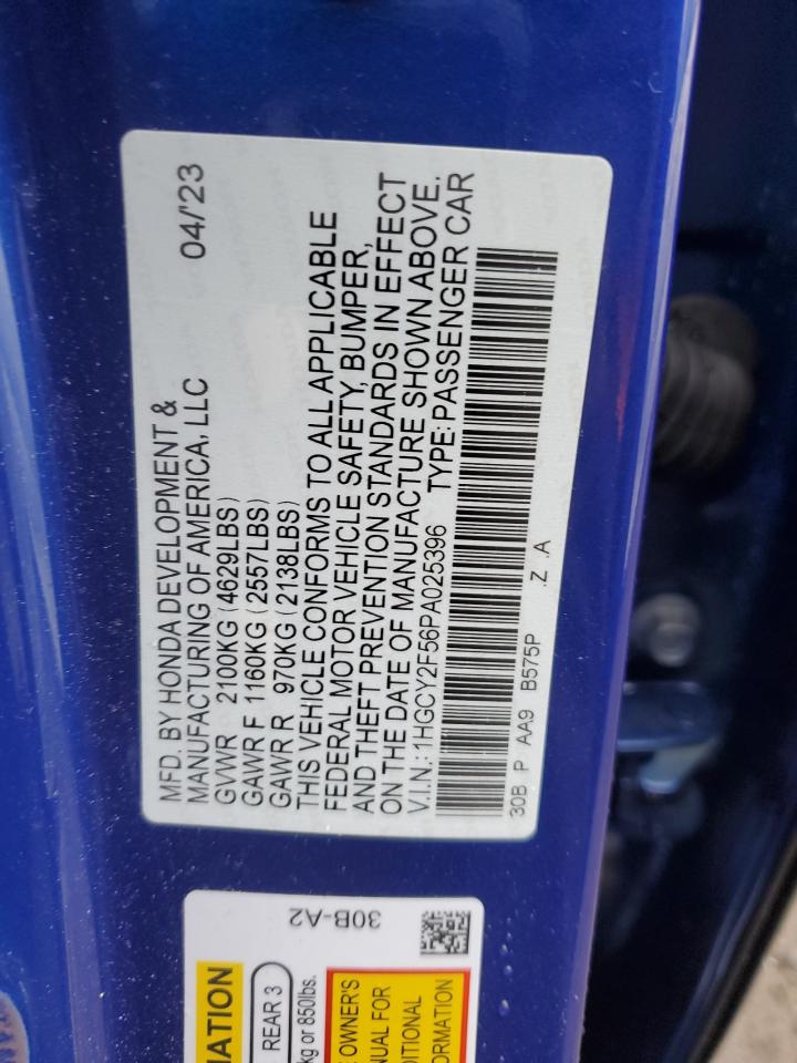 2023 HONDA ACCORD HYBRID SPORT VIN:1HGCY2F56PA025396