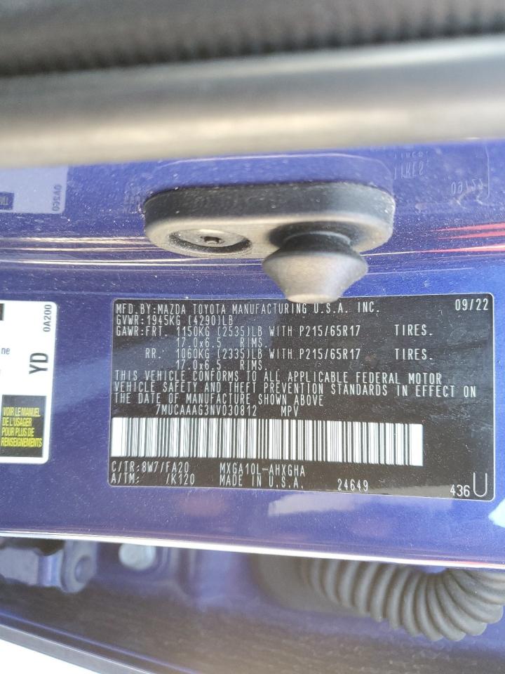 2022 TOYOTA COROLLA CROSS LE VIN:7MUCAAAG3NV030812