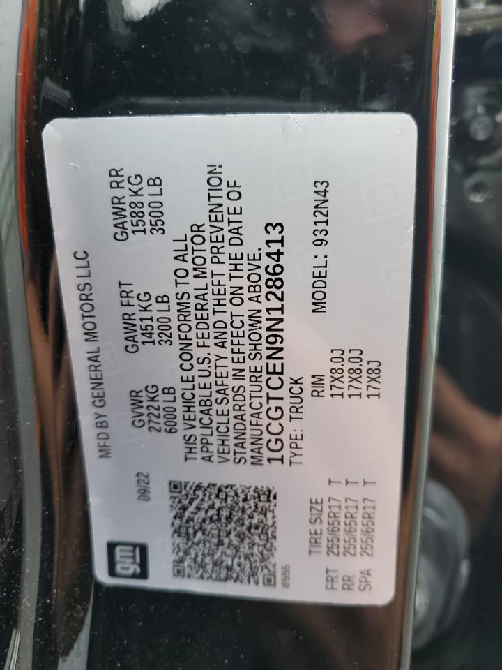 2022 CHEVROLET COLORADO LT VIN:1GCGTCEN9N1286413