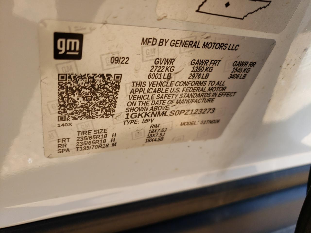 2023 GMC ACADIA SLT VIN:1GKKNMLS0PZ123273